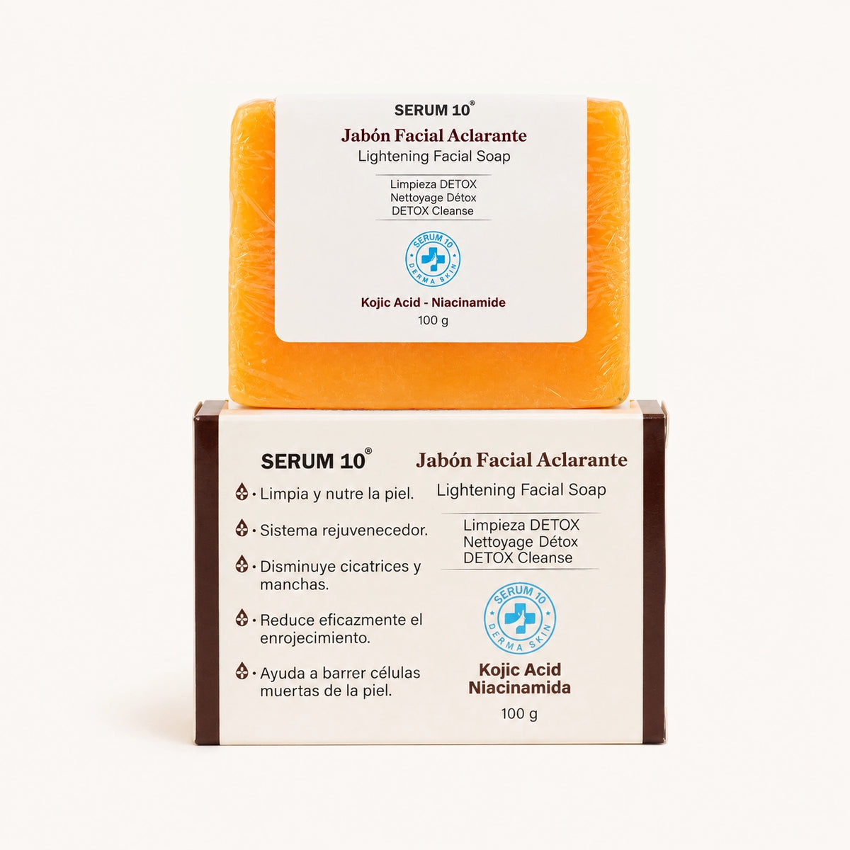 Jabón con Kojic Acid SERUM 10 junto a su caja